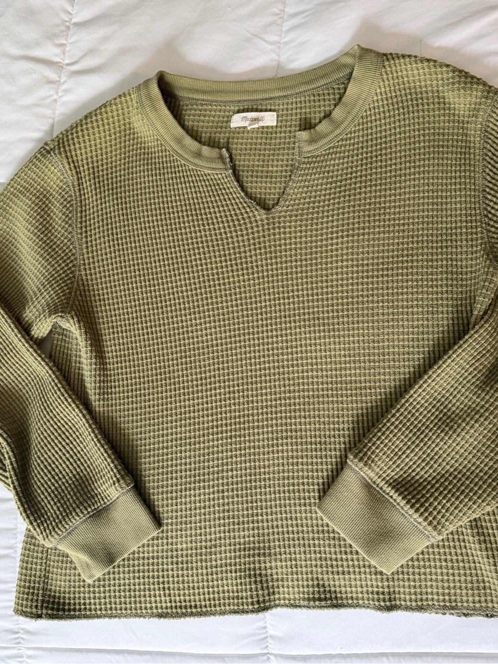 Madewell Olive Waffle Knit Long Sleeve Top